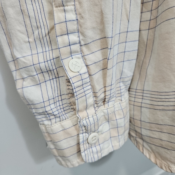 REI Long Sleeve Button Up Cotton Shirt-Plus Size 2x-Peach, Cream, Blue Plaid - Picture 3 of 6